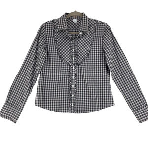 J Crew Womens Size 8 Western Button Front Shirt Gingham Blue White Ruffles